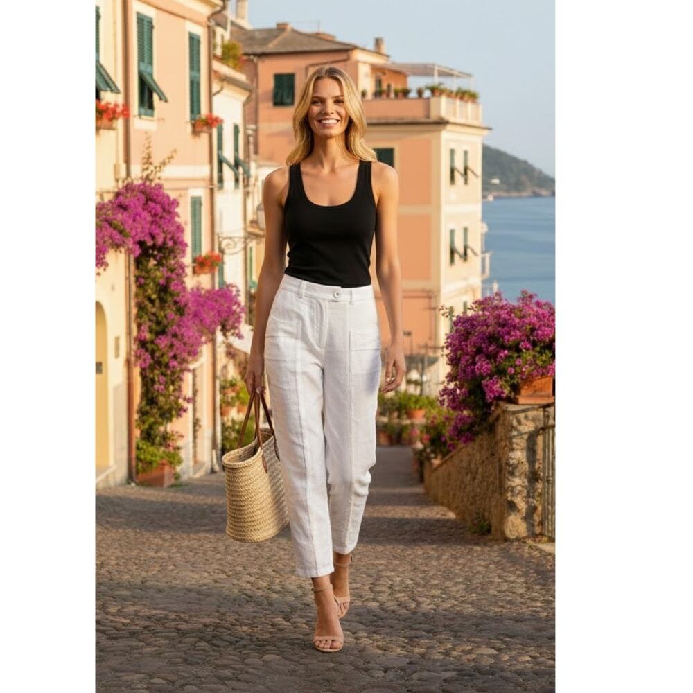 Aje Cropped Linen Pants XS White